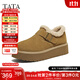 他她（TATA）雪地靴女2025冬季新款勃肯鞋百搭保暖加絨棉鞋JYV01DM5 棕色（仿毛里） 38