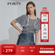 PORTS寶姿 商場(chǎng)同款新品女裝條紋荷葉邊短袖襯衫SL8B006KFB024 丈青白條紋 M (6)