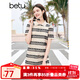 百圖betu女裝夏季新款連衣裙撞色POLO領(lǐng)蕾絲條紋連衣裙女2404D03 黑白條 M