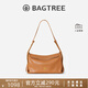 BAGTREE【明星同款】包包樹奶盒包植鞣皮單肩斜挎腋下通勤Hobo枕頭女士包 焦糖色-中號(hào)【磁吸拉鏈款】 高級小眾