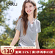 百圖betu女裝2025夏季新款T恤拼色領(lǐng)口抽繩設計收腰顯瘦短袖女2503T20 淺灰 M