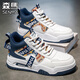 森馬男鞋春季2026新款透氣百搭高幫板鞋真皮運動(dòng)厚底增高小白休閑鞋子 白藍 43