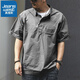 真維斯（Jeanswest）夏季polo衫男士純棉工裝襯衫簡(jiǎn)約寬松大碼休閑復古短袖翻領(lǐng)上衣服 6031灰色T恤 L