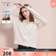 三彩2025冬季新款連帽針織衫套頭毛衫落肩袖休閑女 米白色 L 165/88A