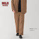 無(wú)印良品（MUJI）男式 木棉混 帆布 寬版褲男士長(cháng)褲子 休閑褲 秋季 暗黃色 S (165/72A)
