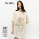 MO&Co.短袖T恤2025春新品斑駁萌寵印花抗菌防螨100%棉MBE1TEE018 米杏色 S /160