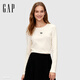 蓋璞Gap女裝2025秋季新款logo刺繡修身抽褶長(cháng)袖T恤休閑上衣834688 象牙白 L (170/92A) 亞洲尺碼