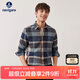 Navigare意大利小帆船撞色格子襯衫男磨毛保暖襯衣1333074511 藍咖 L/40