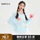 三福長(cháng)T恤2025夏季寬松側邊抽繩撞色條紋罩衫上衣女裝503877 藍白條 S