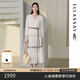 歌力思（ELLASSAY）2025早秋新款云紋刺繡簡(jiǎn)約V領(lǐng)氣質(zhì)中長(cháng)款連衣裙女EWU363Y01900 珠光白 S