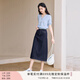 香影a字牛仔半身裙女2025夏裝新款梨形遮胯傘裙中長款藏青色裙子 套裝3 藍(lán)色短袖+半身裙套裝 S 155/80A/85-95斤