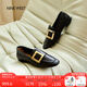 NINE WEST/玖熙低跟女樂(lè )福鞋平跟金屬扣簡(jiǎn)約方圓頭單鞋NP438022KK 黑色 38