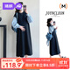 婧麒（JOYNCLEON）孕婦連衣裙春款2025新款孕婦裝春季孕媽媽孕期高級穿搭孕婦裙 黑拼藍條紋袖連衣裙 L