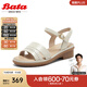 Bata時(shí)裝涼鞋女2025夏季商場(chǎng)新款百搭羊皮粗跟一字帶涼鞋AOE10BL5 米白 39