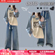 萱莉莉女童秋季套裝新款初中生撞色衛(wèi)衣牛仔褲兩件套洋氣大童春秋套裝潮 kiss星星-藍(lán)拼杏上衣+813牛仔褲 155 （S）碼【建議75-90斤】