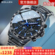 梭倫（SOLLEN）十大品牌名表手表男士全自動(dòng)機械表防水夜光國腕表送男友生日禮物 黑面藍釘-升級版【配皮表帶】608