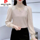 皮爾卡丹（pierre cardin）半高領(lǐng)燙鉆拼接加絨加厚蕾絲打底衫女秋冬新款長(cháng)袖針織小衫上衣 A1004茶色【常規】 薄款 XL 100-115斤