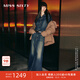 MISS SIXTY冬牛仔連衣裙女長(cháng)袖美式復古洗水后開(kāi)衩百搭長(cháng)裙 中藍 XS
