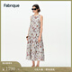 Fabrique巴洛克玫瑰桑蠶絲棉荷葉邊印花無(wú)袖連衣裙2025夏季新品長(cháng)裙 霧灰色 S /P