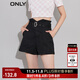 ONLY設計感腰帶高腰百搭A字短褲牛仔褲女|123243007 J19 黑牛仔BLACK DENIM XS (155) 60A