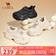 駱駝（CAMEL）老爹鞋女網(wǎng)布皮面拼接雙系帶厚底休閑鞋 L24S283079R 杏色絨里 37