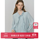 范思藍恩不規則荷葉邊襯衫女2025秋裝新款韓系通勤V領(lǐng)襯衣上衣女 水藍色 M