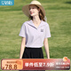 艾蓓怡紫色復古海軍領(lǐng)珠地透氣繡花短袖T恤上衣女2025夏季新款 清風(fēng)紫 L