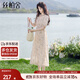 絲柏舍V領(lǐng)連衣裙2025夏裝新女裝時尚優(yōu)雅泡泡袖印花氣質(zhì)中長裙