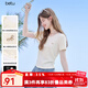 百圖betu女裝2025夏季新款T恤拼接精致花邊抽褶收腰短袖上衣女2506T04 淺黃 M