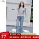 百圖betu女裝2025夏季新款T恤腰間捏褶拼接蕾絲花邊短袖上衣女2507T08 灰色 M