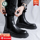 啄木鳥(niǎo)馬丁靴男秋冬季雪地靴黑色男鞋英倫百搭切爾西靴潮男士長(cháng)筒皮靴子 黑色 42