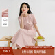 茵曼2025夏季女裝新款歐若風(fēng)圓領(lǐng)抽褶腰帶棉質(zhì)混紡短袖氣質(zhì)連衣裙 淺粉色 M
