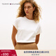 TOMMY HILFIGER25秋冬新款女裝純棉優(yōu)雅休閑通勤小繡標圓領(lǐng)合身短袖上衣T恤 白色YA8 S （推薦：100-110斤）