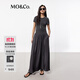 MO&Co.連衣裙春夏彈力莫代爾拼接砂洗銅氨絲天絲高腰長(cháng)裙摩安珂夏 深灰色 M 165
