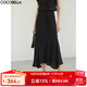 COCOBELLA[100%醋酸]光澤感緞面魚(yú)尾裙大擺半身裙長(cháng)裙HS3143 黑色 S
