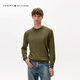 Tommy Hilfiger【棉羊絨混紡】秋冬男裝休閑通勤純色圓領(lǐng)內搭打底針織毛衣 軍綠色MS2 M （推薦：135-150斤）