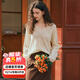 Olrain歐芮兒杏白色V領(lǐng)毛衣女春裝新款菱格鏤空馬海毛套頭衫 杏白色 M