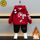 G.duck男童加絨套裝春秋新款寶寶衣服秋冬兒童衛衣韓版中小童保暖兩件套 熊貓款紅色-加絨款 90 建議80-90cm1歲半-2歲