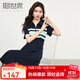 熙世界（sllsky）美式學(xué)院風(fēng)休閑撞色條紋POLO領(lǐng)連衣裙女短袖2025夏日新款 寶藍色 L