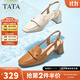 他她（TATA）復古包頭涼鞋女羊皮氣質(zhì)粗跟時(shí)裝涼鞋秋新款YET01BH4 米白 34