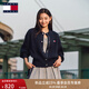 TOMMY JEANS【粗絞花】秋冬女裝復古學(xué)院風(fēng)慵懶風(fēng)寬松圓領(lǐng)針織開(kāi)衫外套 深海藍C1G S （推薦：100-115斤）