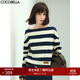 COCOBELLA藍白條紋一字領(lǐng)長(cháng)袖T恤女秋時(shí)尚船領(lǐng)針織上衣TS625 條紋 L
