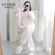 SUPISRRE輕奢高端多巴胺半邊絨睡衣女款秋冬季珊瑚絨加厚可外穿家居服套裝 粉色 均碼