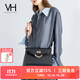 VANESSA HOGAN VH女包凱莉法棍包頭層牛皮單肩斜挎包大容量輕奢真皮媽媽包禮物 子夜黑（贈精美禮盒） 中包