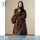 玖姿·安娜蔻經(jīng)典美拉德翻領(lǐng)仿水貂環(huán)保皮草長(cháng)款外套女2024冬款 咖啡 L