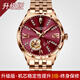 LOIEGNS瑞士官方原裝進(jìn)口女士手表機械表時(shí)尚防水十大名牌真皮帶新款女表 鋼帶款玫金紅面-升級加強版+帶證書(shū) 進(jìn)口機芯 30mm