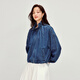 茵曼（INMAN）花苞立領(lǐng)拉鏈牛仔外套2026春季女裝新款百搭顯瘦短款寬松上衣 牛仔藍 XL