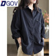 DGOV2026春季裝新款女士長(cháng)袖襯衫洋氣減齡外套開(kāi)衫百搭中長(cháng)款女裝上衣 黑色 L (建議100斤-115斤)