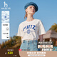 哈吉斯（HAZZYS）女裝 夏季女士【PHIZ系列】印花寬松短款圓領(lǐng)T恤女 米黃色OW M (160/84A 38)