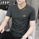 JEEP SPIRIT2025夏季新款莫代爾男裝短袖T恤V領(lǐng)刺繡冰絲冰感速干體恤衣服潮流 111款-深灰 L 適合【110斤-125斤】
